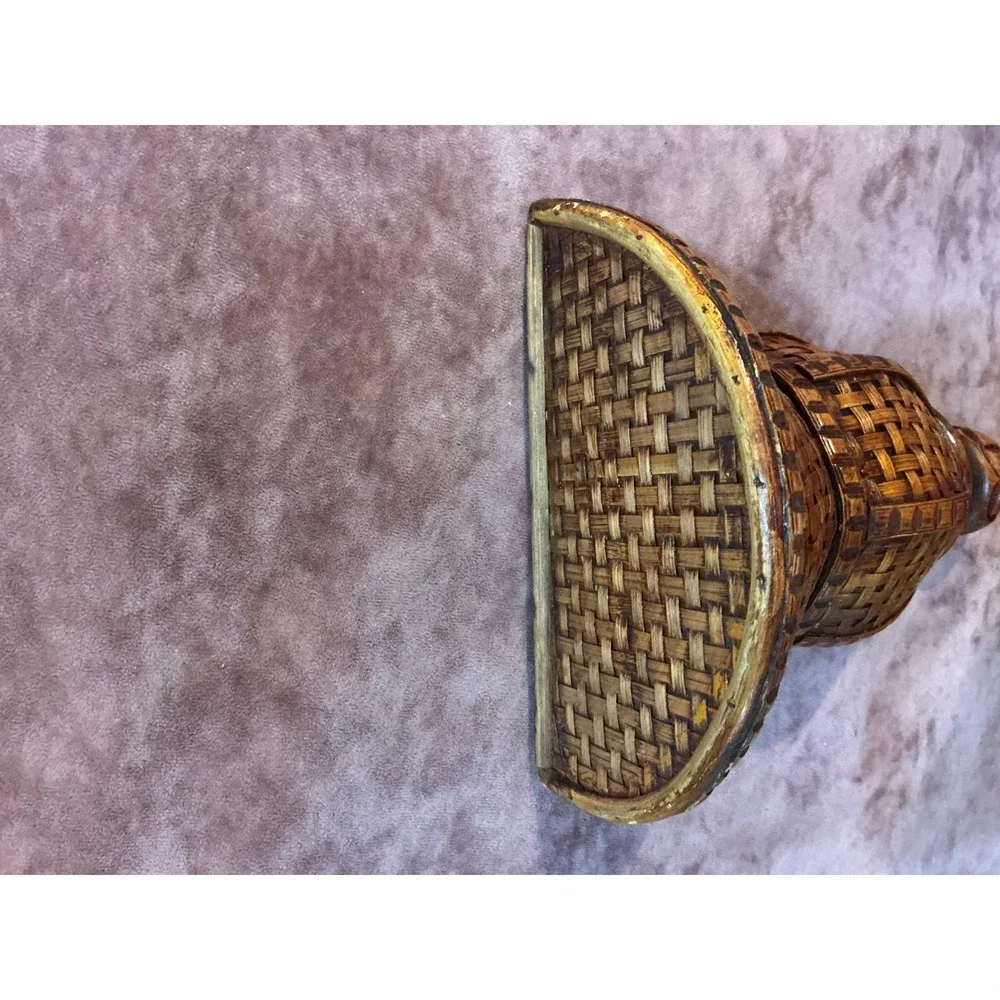Vintage Faux Woven Basketweave Wall Pocket Planter Sconce Brown Resin Decor